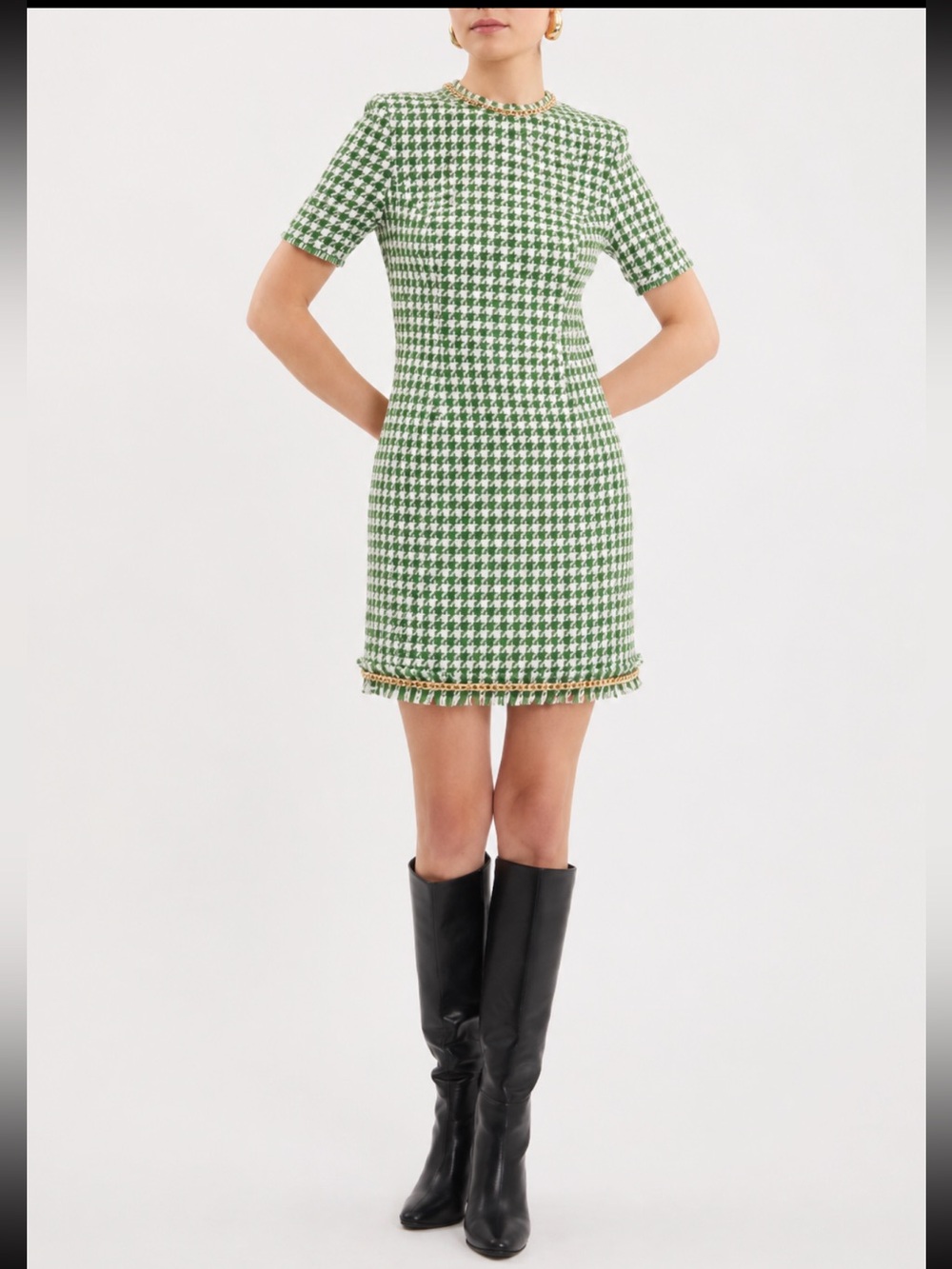 Rebecca Vallance Cher Short Sleeve houndstooth tweed Mini‎ Dress US 8 Green
